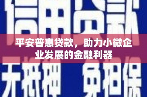 商都平安普惠贷款，助力小微企业发展的金融利器